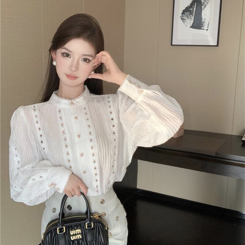 【tops】カットワークシャツブラウス　M29346