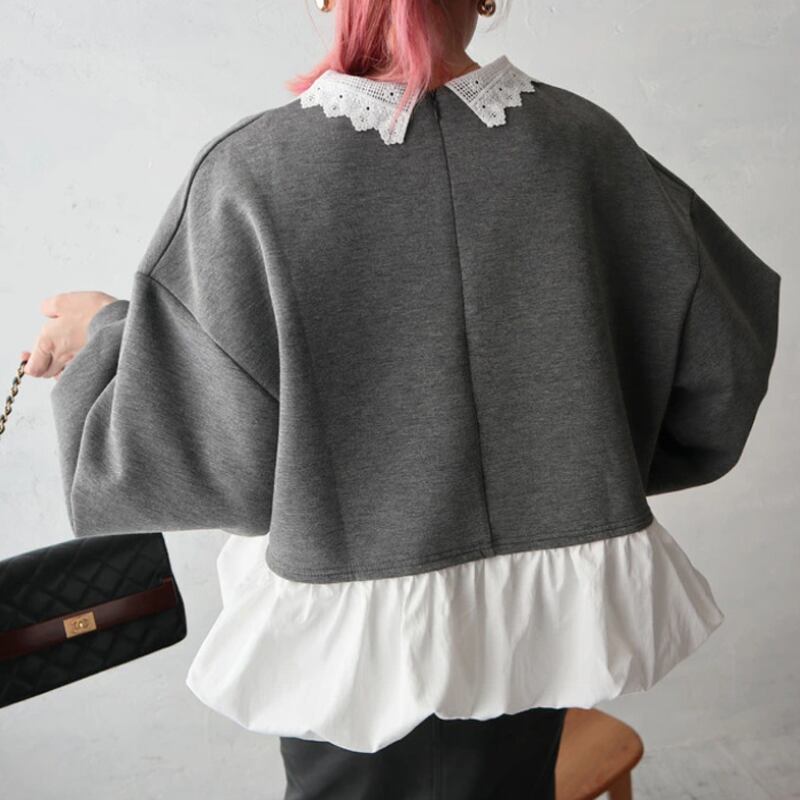 【tops】レースドッキングペプラムブラウス Q7074