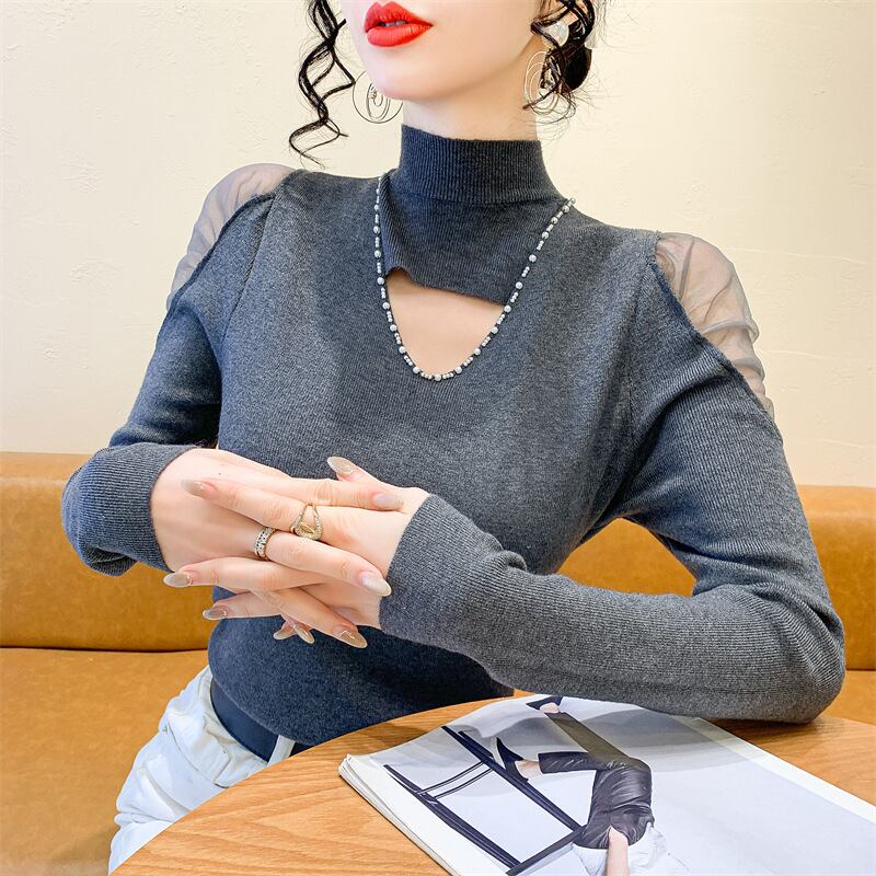 【tops】シースルーショルダーニットトップス　M28082
