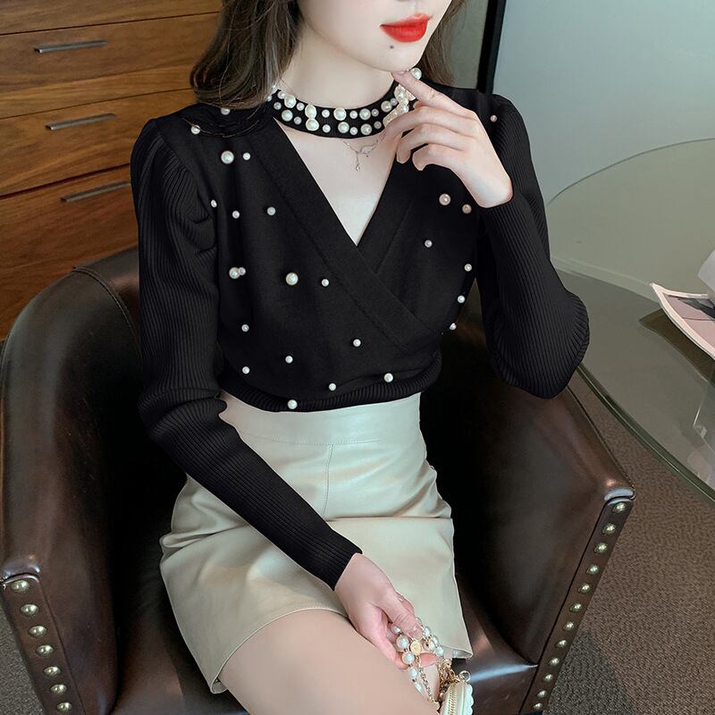 【tops】パールニットトップス　M19018