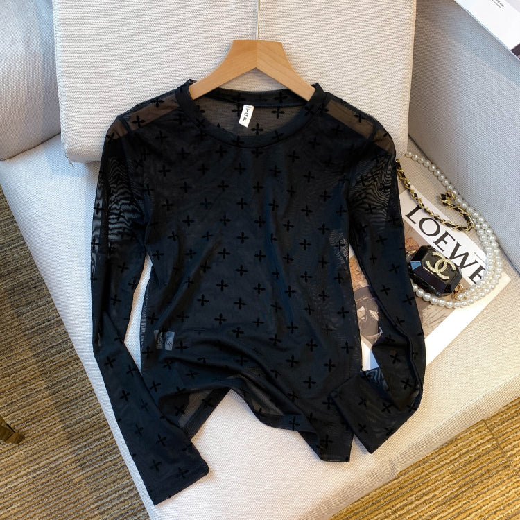 【tops】長袖透け感ＴシャツF8043