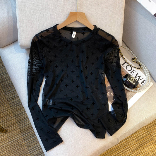 【tops】長袖透け感ＴシャツF8043