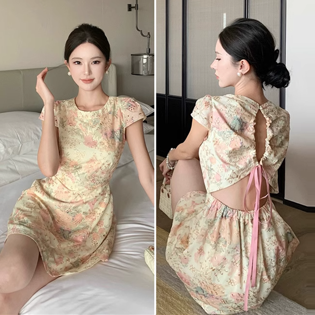 【dress】バックカットワークワンピース　M24054