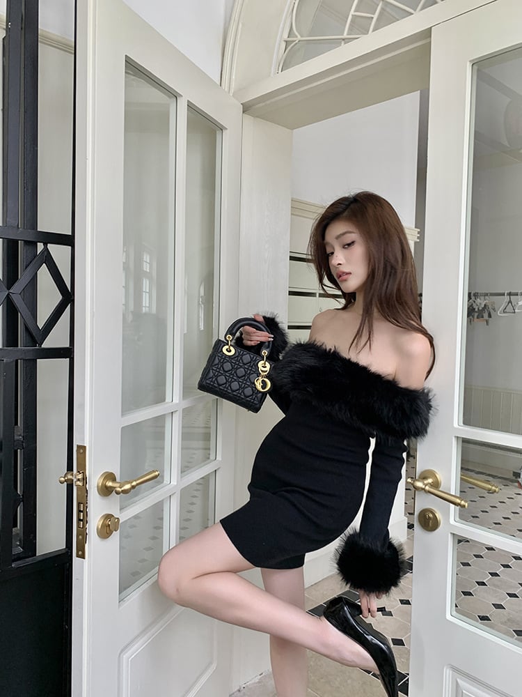 【dress】ファーボートネックワンピース　M27494
