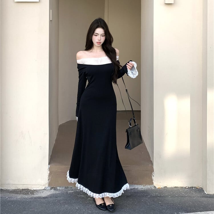 【dress】ボートネックドッキングワンピース　M27957