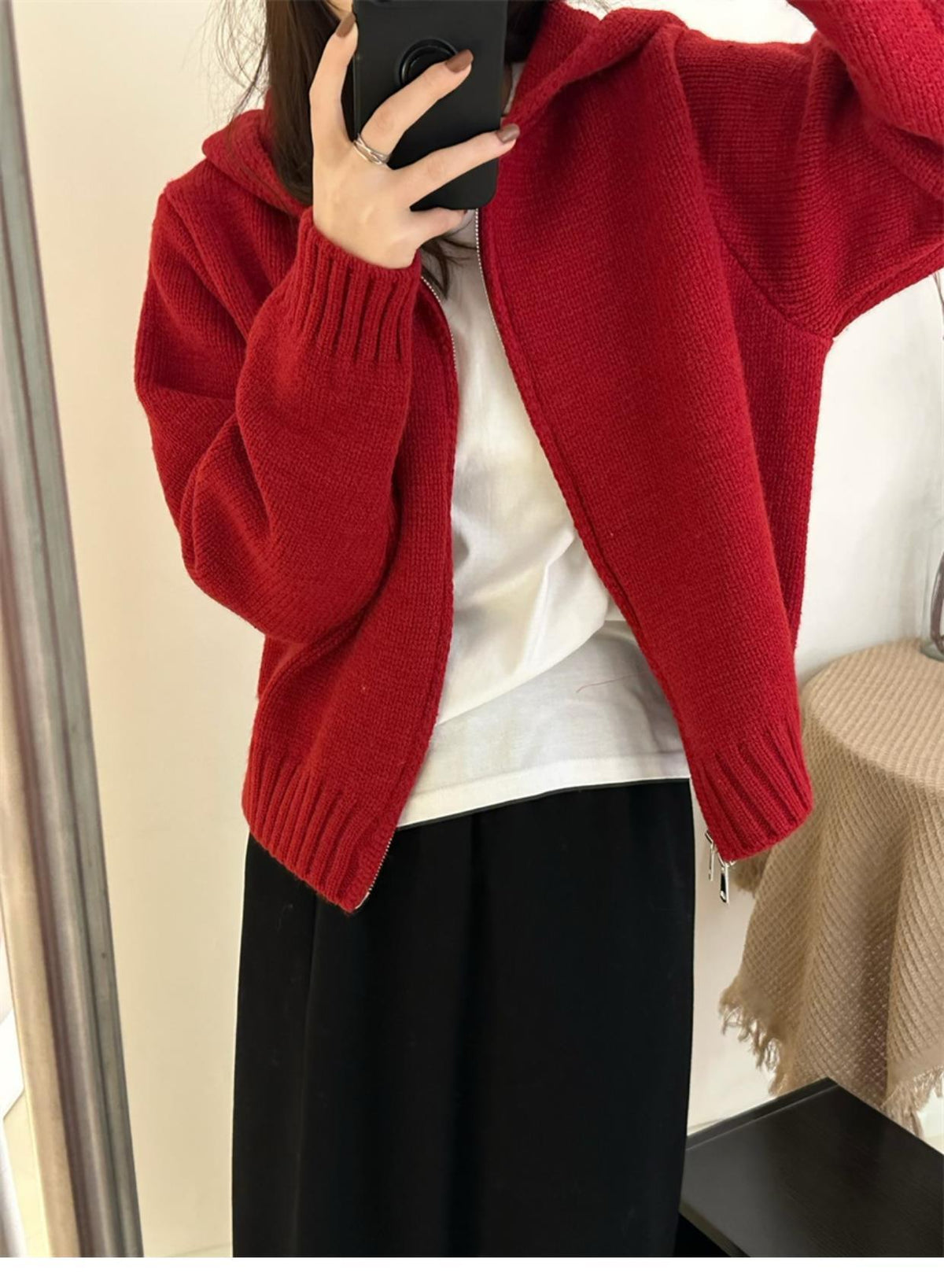 【outer】フード付きニットカーデ　M28652
