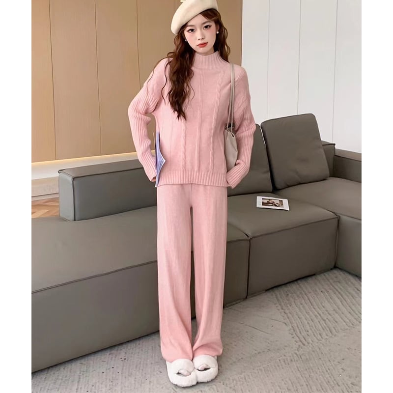 【set】ニットセーター×ワイドパンツセット　M25826
