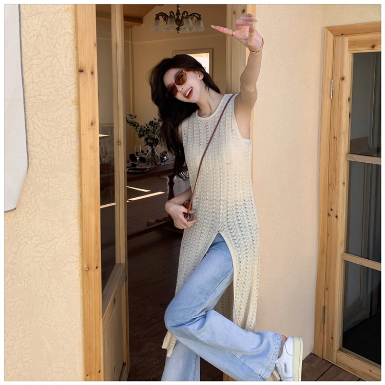 【dress】ノースリーブスリットニットワンピース G21070