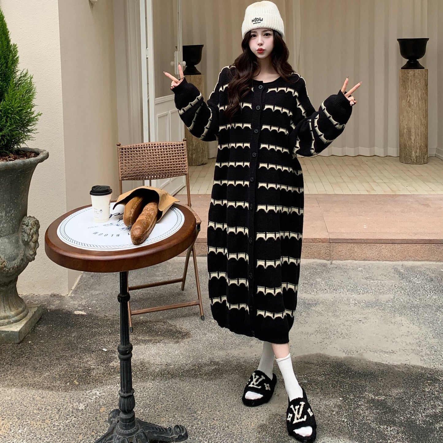 【dress】ボーダー柄ニットワンピース　M28377