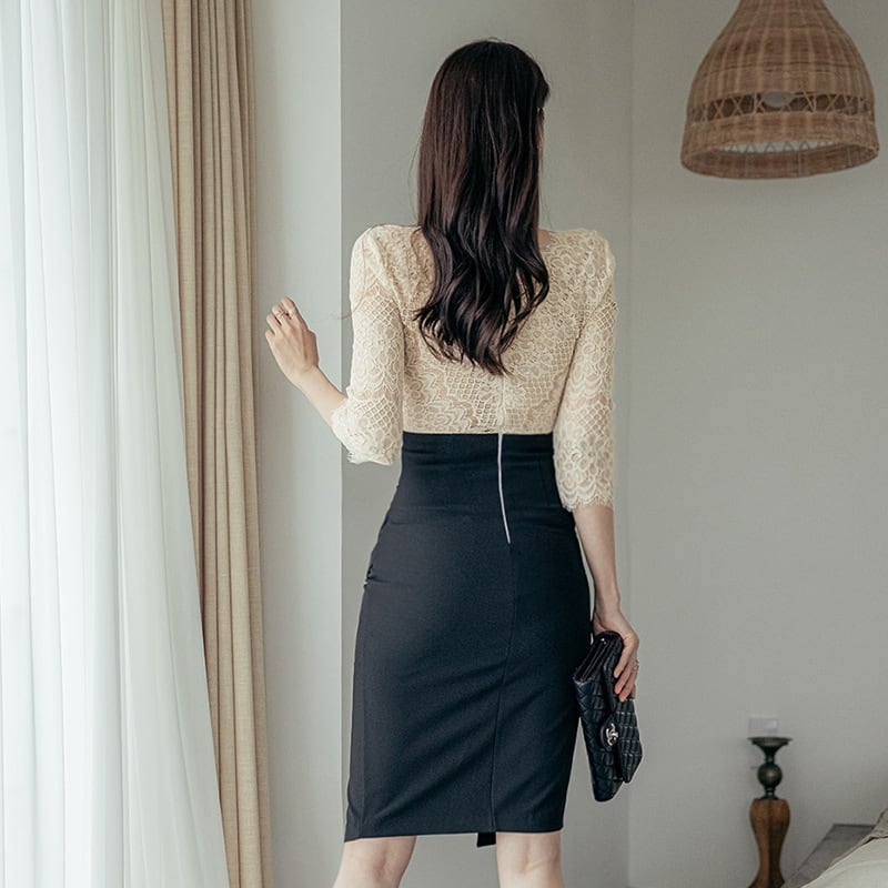 【dress】レース切り替えワンピース　M25400