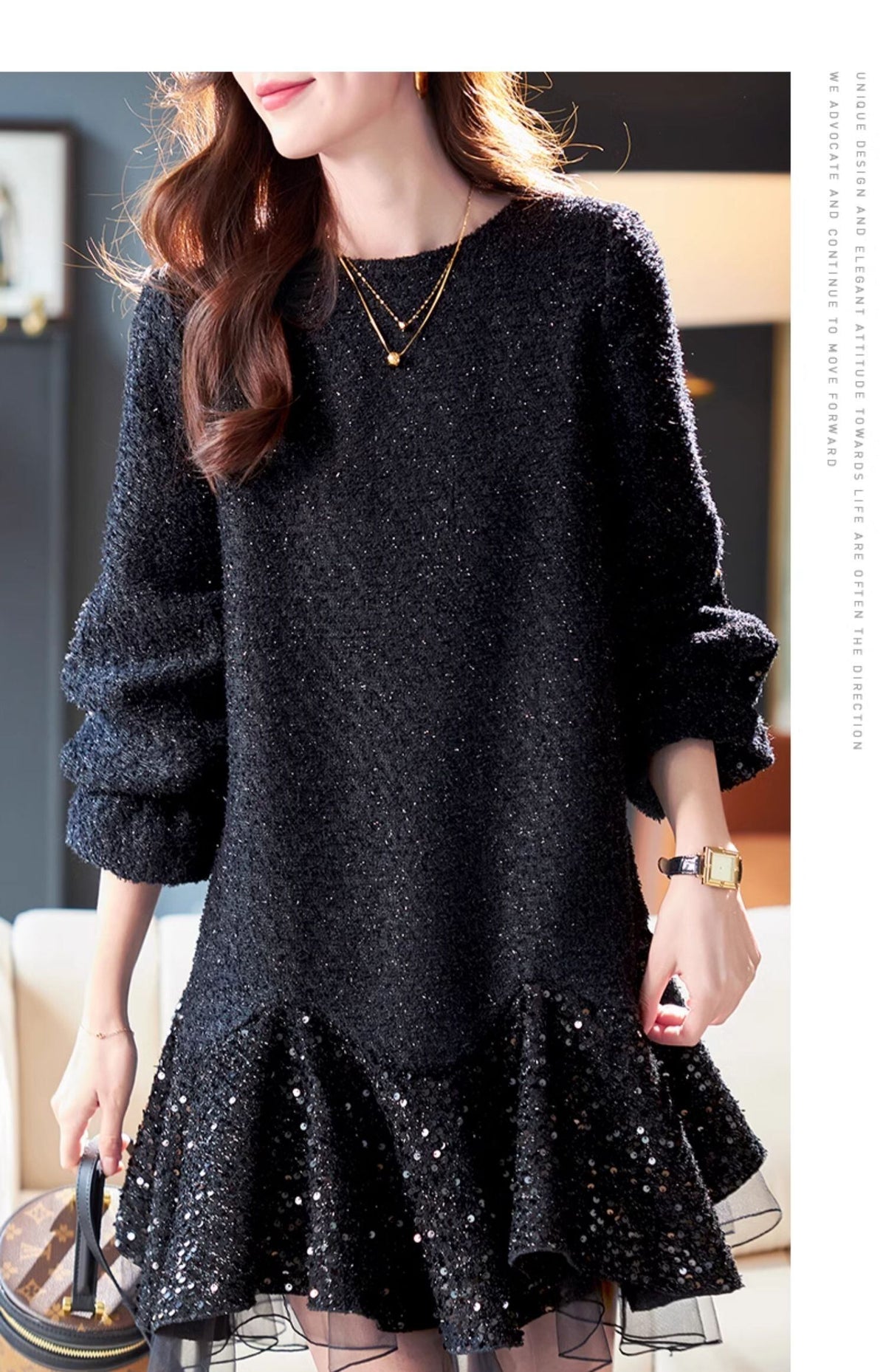 【dress】スパンコール付きチュールドッキングフレアワンピース　N2887