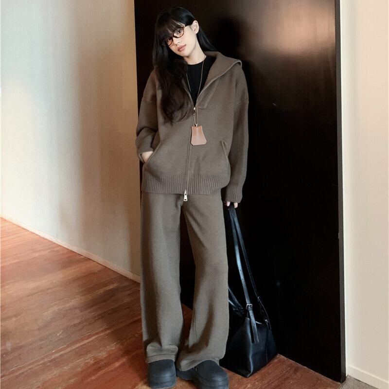 【set】ニットカーデ×ワイドパンツセット　M27220