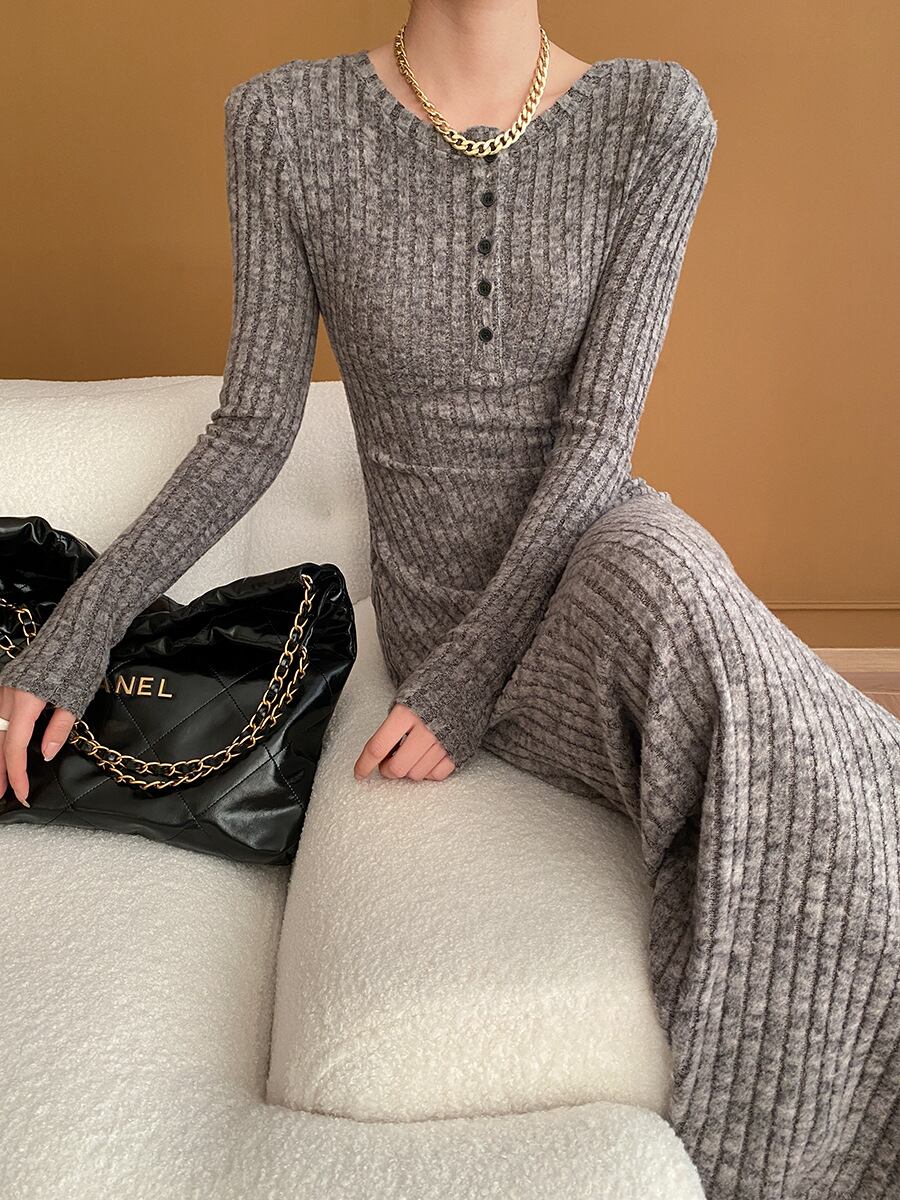 【dress】ロングニットワンピース Q7002