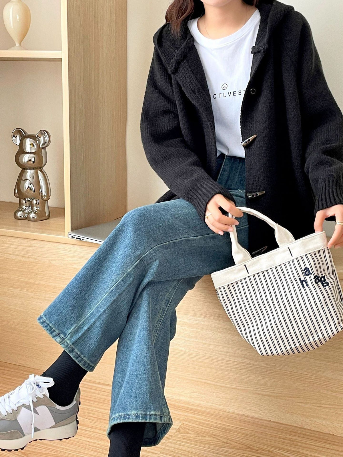【outer】フード付きニットカーデ　M18527