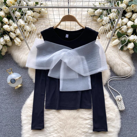 【tops】長袖リボンＴシャツF7070