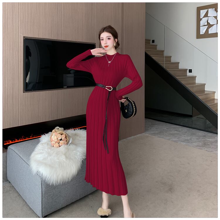 【dress】ニットワンピースベルト付き　M27464