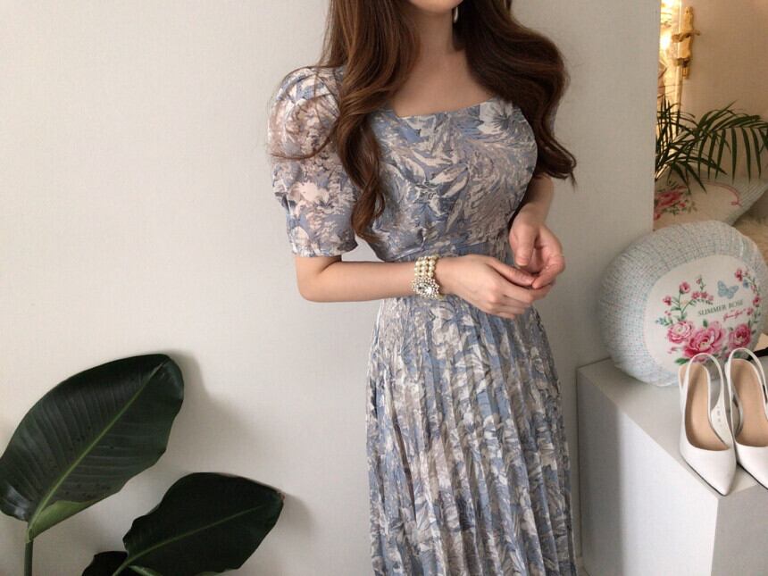 【dress】エレガント!気質満点レトロ韓流スタイルスクエアネックワンピース G6762