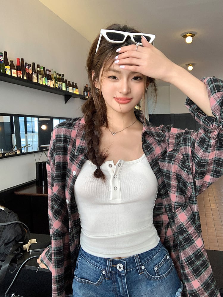 【tops】チェック柄シャツトップス　M25331