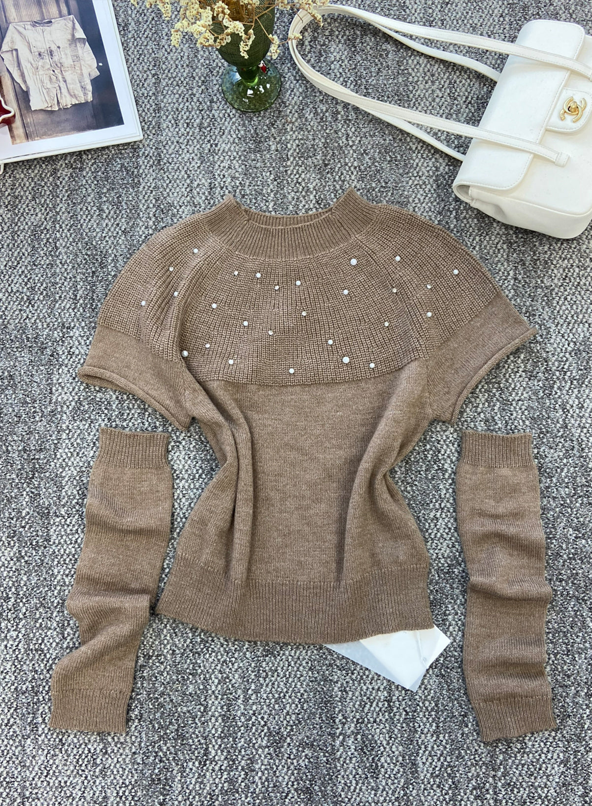 【tops】アームカバー付きニットトップス Q8930