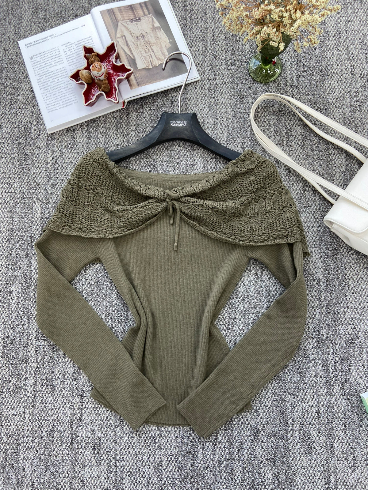 【tops】フェイクレイヤードニットトップス Q8937
