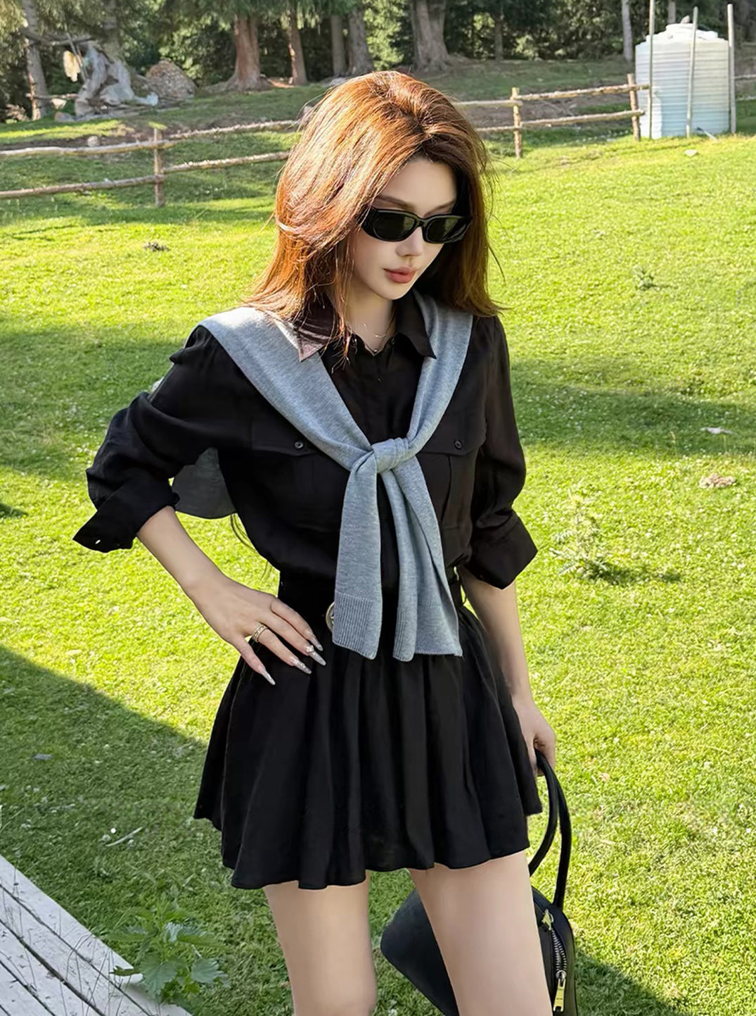 【dress】ストール付きAラインワンピース Q8905