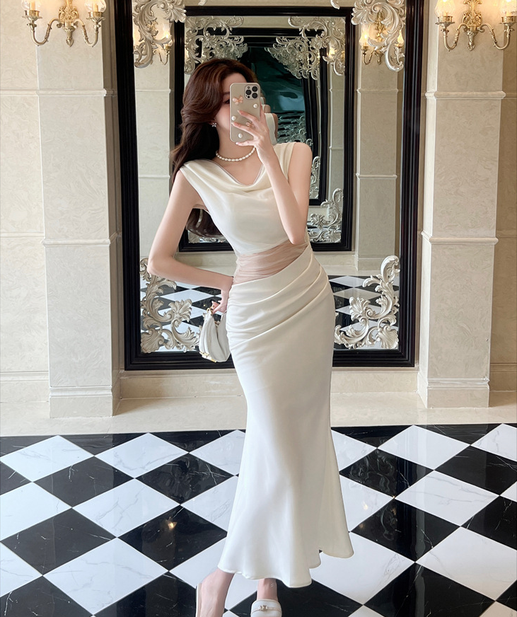 【dress】チュールコンビマーメイドワンピース　M30798