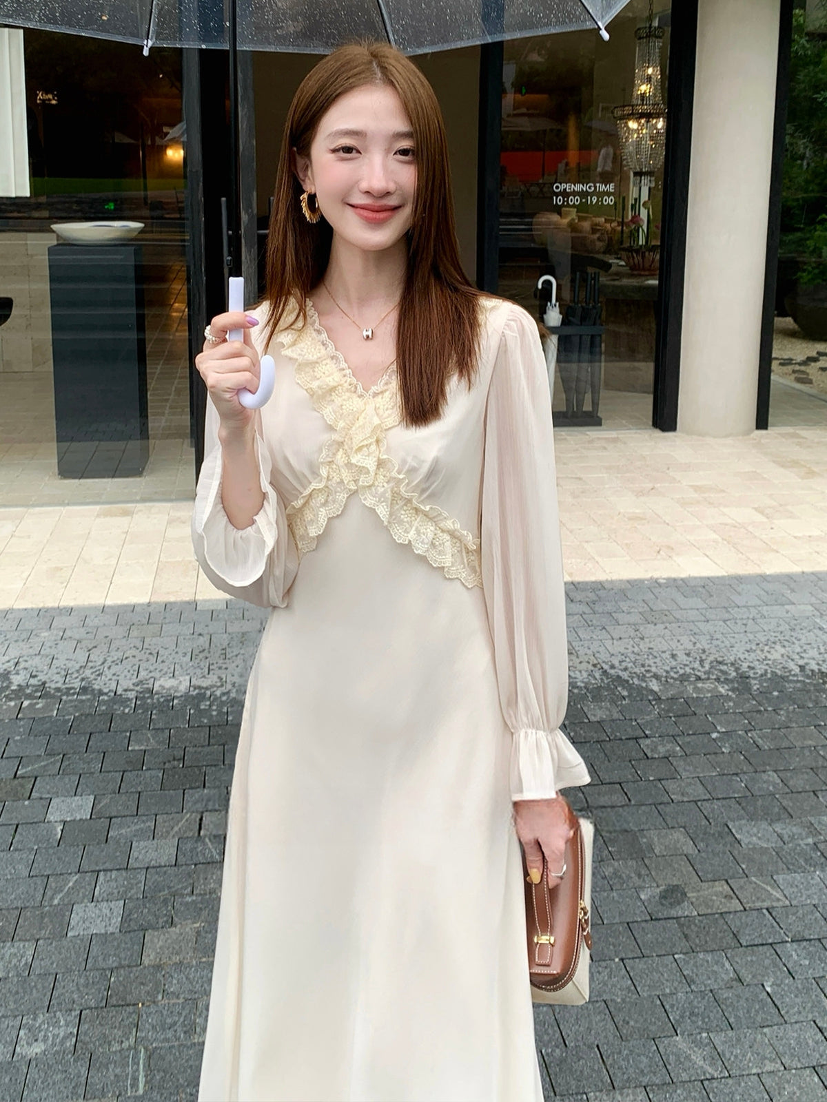 【dress】ギャザーフリルロングワンピース Q8933