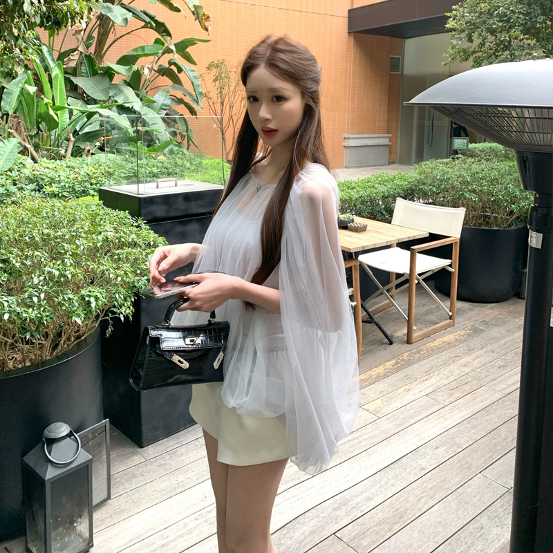 【tops】チュールフェイクレイヤードトップス Q8388