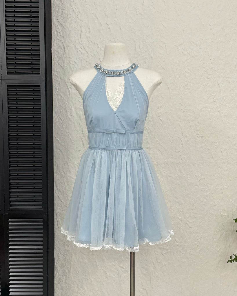 【dress】ラインストーン付きレースドッキングワンピース Q8935