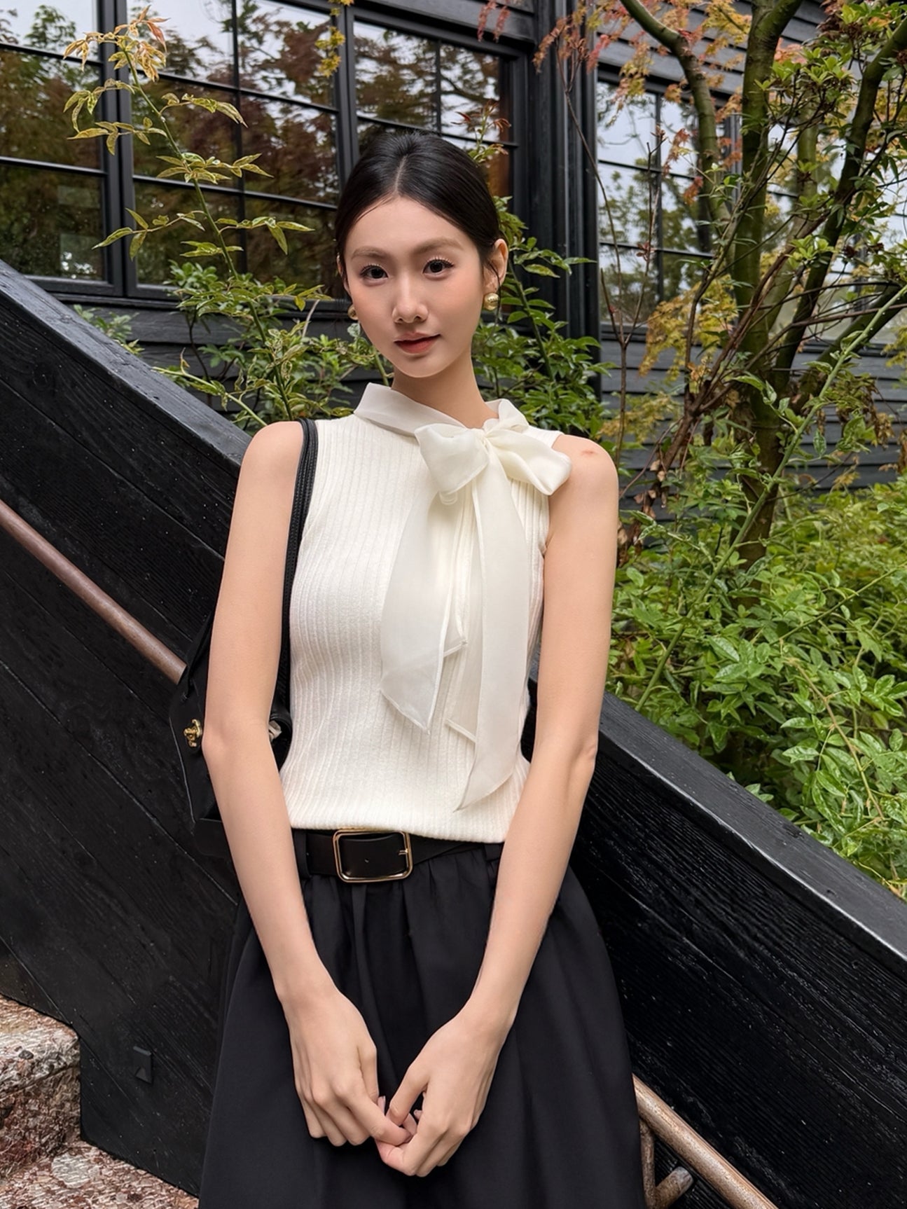 【tops】リボン付きニットベスト Q8922