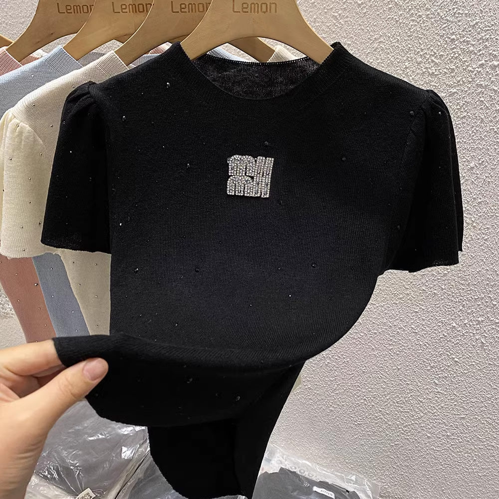 【tops】4色半袖ニットTシャツF7867