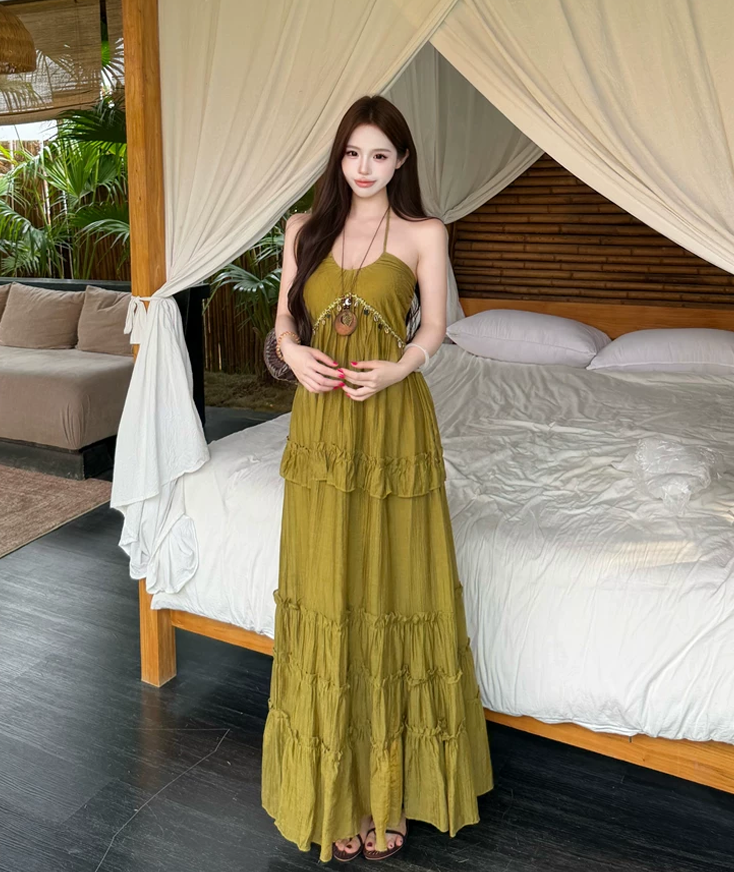 【dress】ホルターネックロングワンピース Q8534