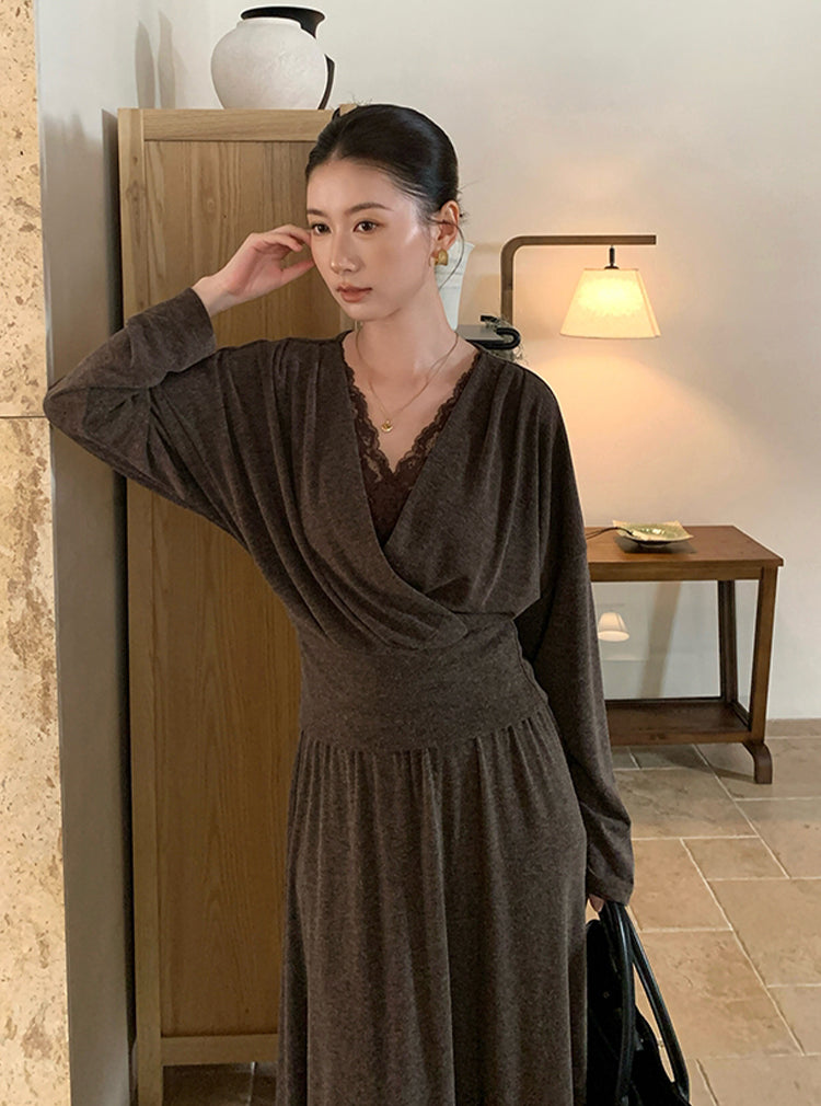 【set】レースドッキングトップス×ロングスカートセット Q8927