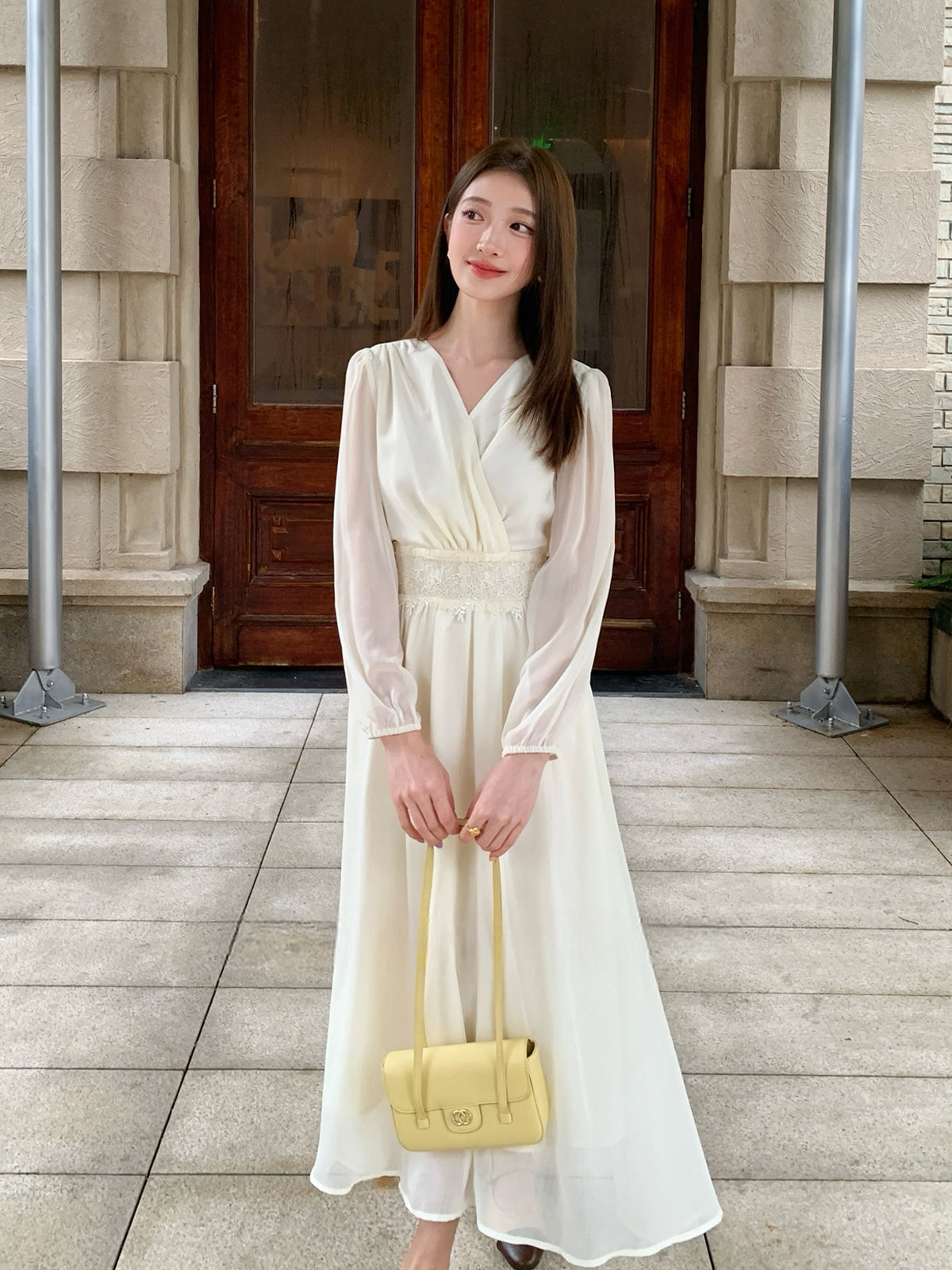 【dress】レースドッキングロングワンピース Q8932