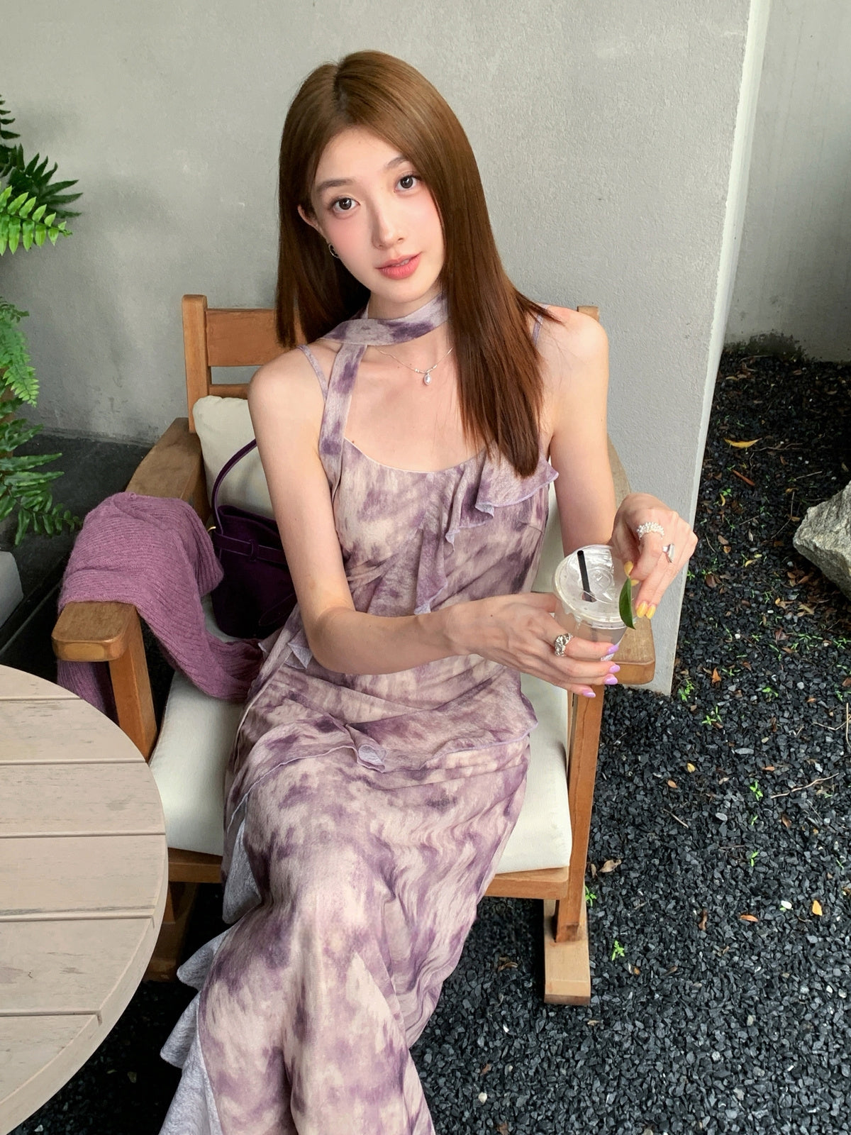 【dress】スカーフ付きロングキャミワンピース Q8999