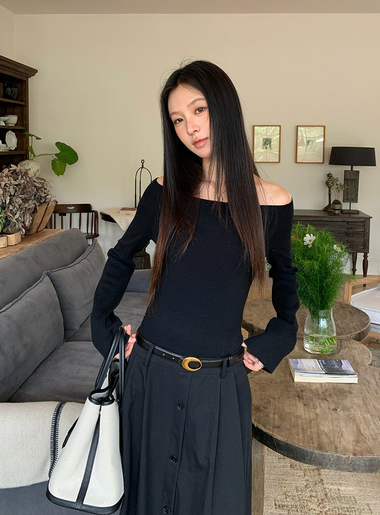 【dress】ベルト付きニットドッキングロングワンピース Q8926