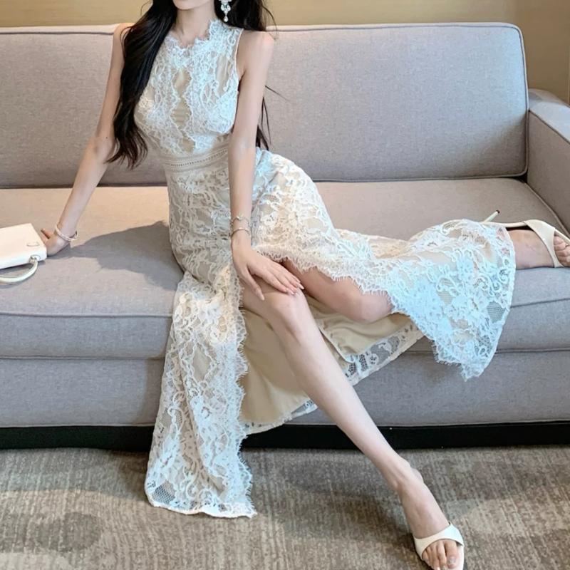 【dress】バックオープンスリットレースワンピース　M32516