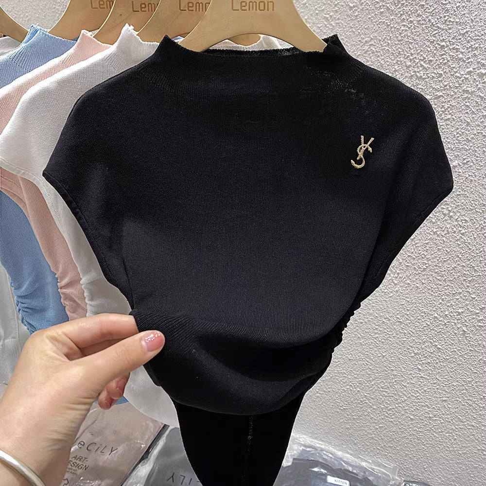 【tops】4色半袖ニットTシャツF7760