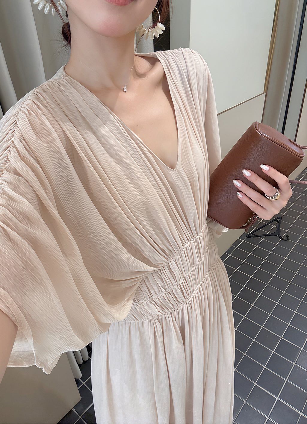 【dress】Vネックロングワンピース Q8756