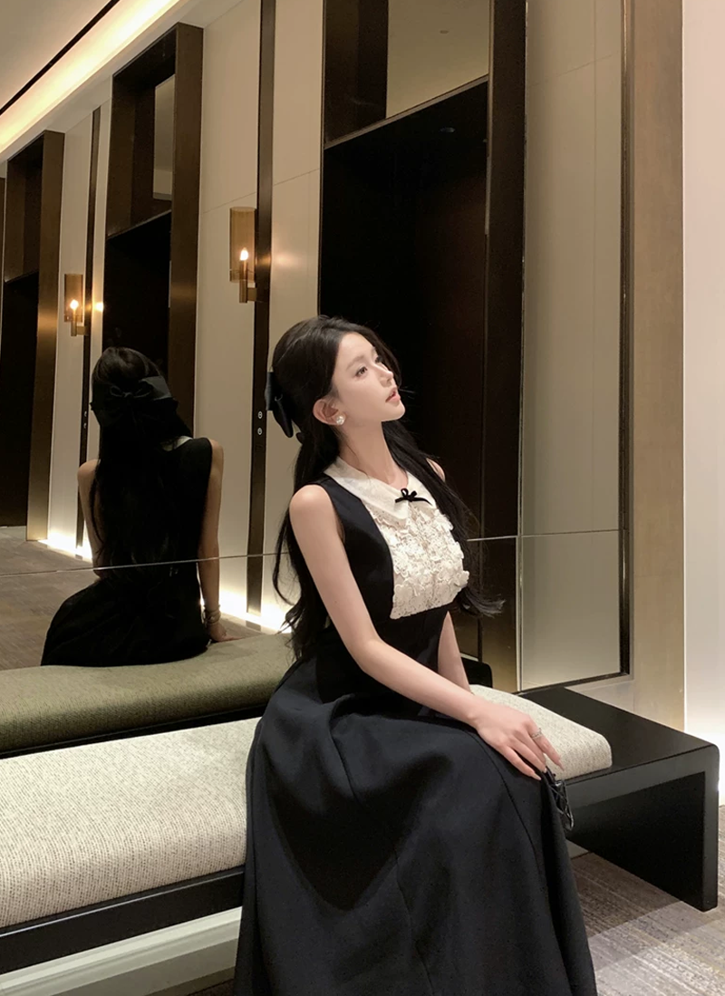 【dress】ノースリーブレースドッキングワンピース　M31116
