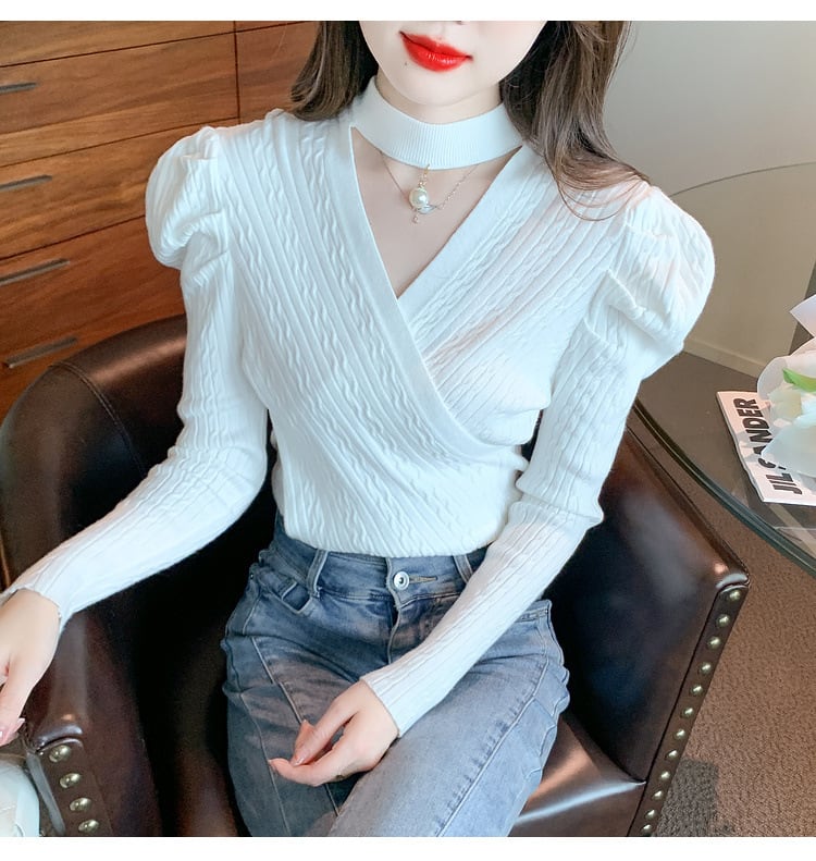 【tops】パフスリーブニットトップス　M18687
