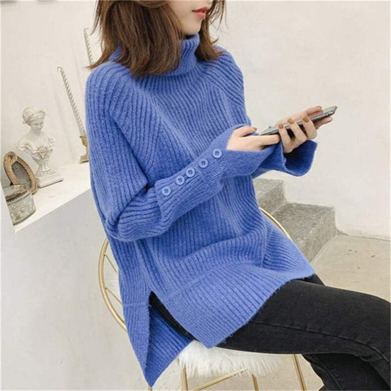 【tops】ハイネックスリットニットセーター　M18138