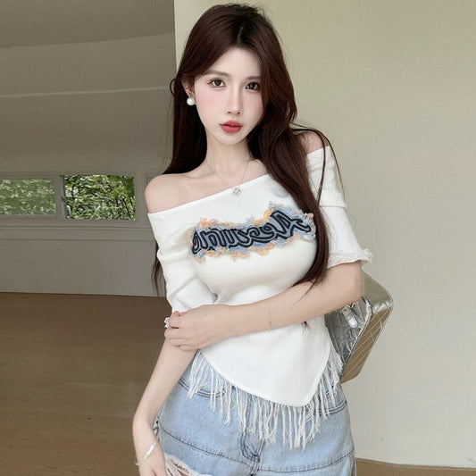 【tops】フリンジニットTシャツトップスG21341