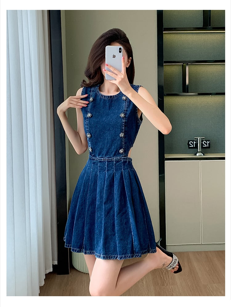 【dress】ノースリーブデニムワンピース　M24160