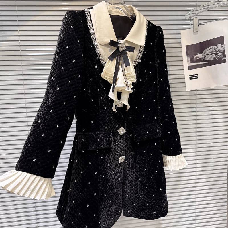 【outer】リボン付きピーターパンカラー中綿コート Q7331