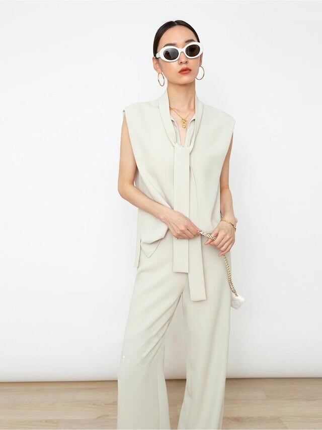 【set】ノースリーブタンクトップ+ガウチョパンツセットアップF7319