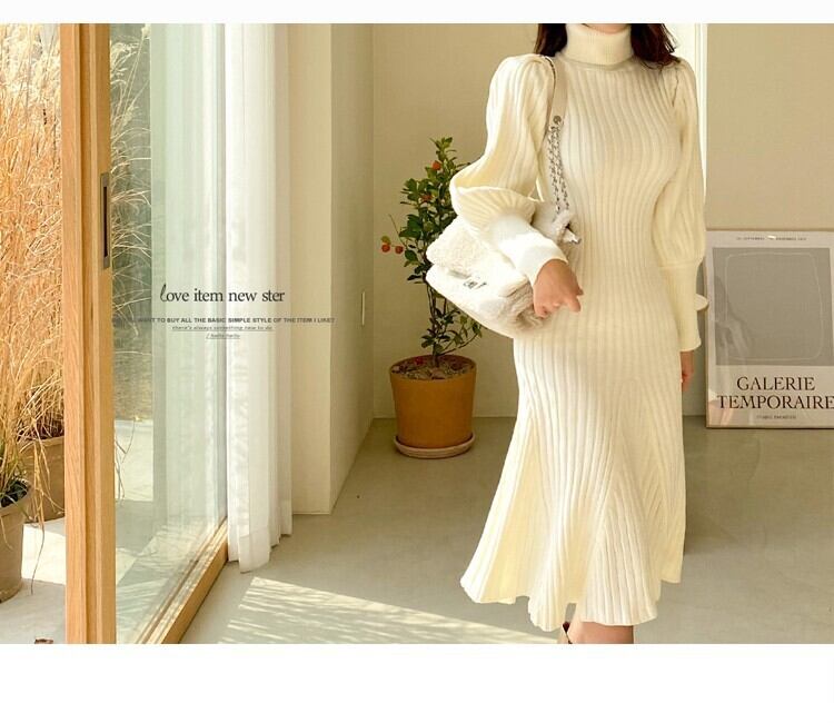 【dress】ハイネックマーメイドニットワンピース　M18349