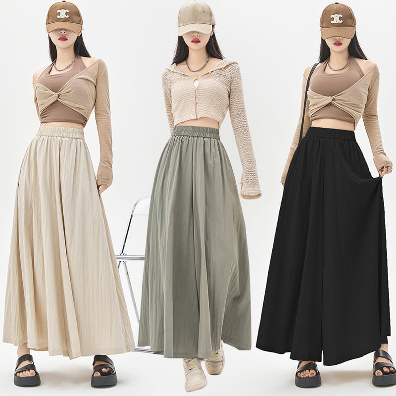 【bottoms】3色ウエストゴムガウチョパンツF7490