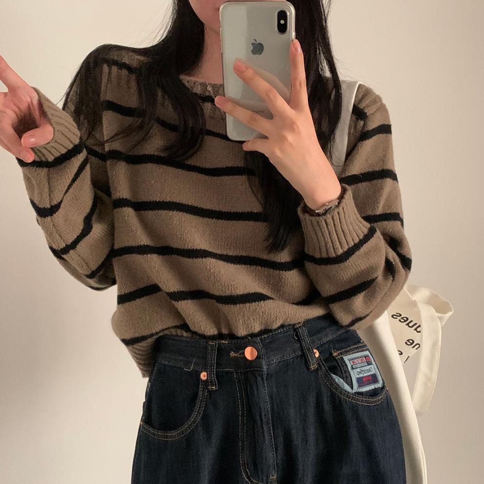 【tops】ボーダー柄ニットセーター　M27493