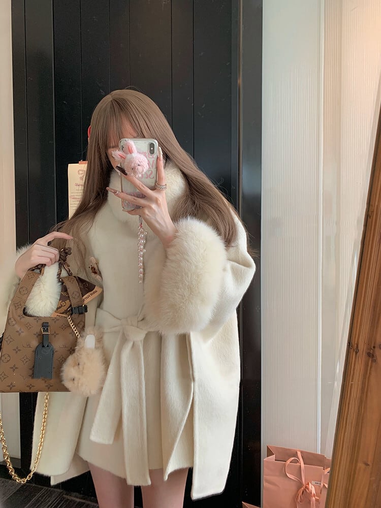 【outer】袖ファーショートケープコート　N3313